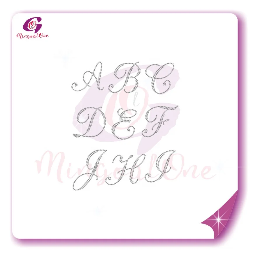 

Wholesale custom iron on transfer custom English Letters Rhinestone transfer motif and rhinestone transfer for T shirt, Select from color chart