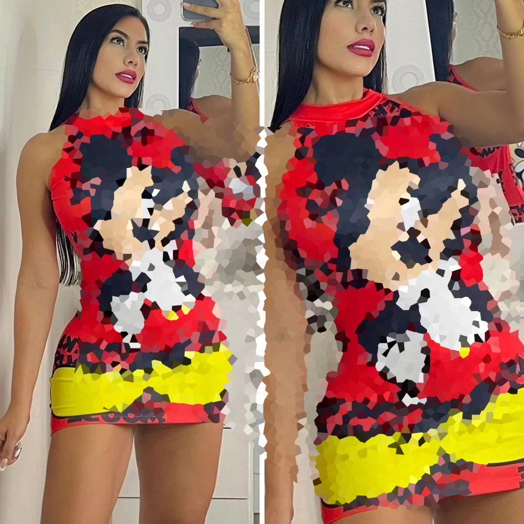 

2022 New cartoon printed sleepwear vest nightgown Sexy women's night dress