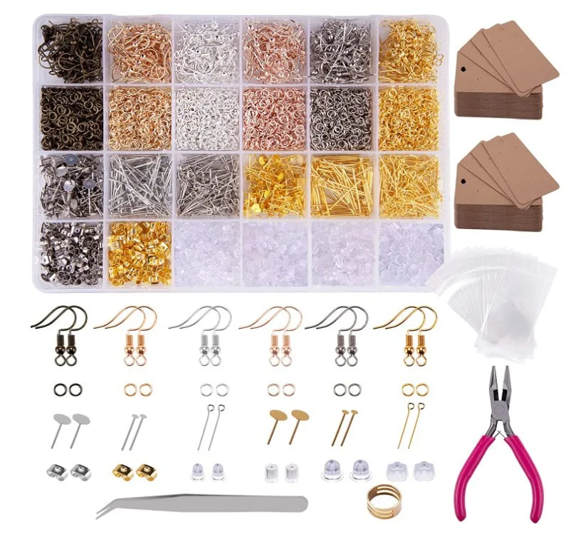 

4240 PCS Plastic Box Earring Repair Accessories Set Jewelry Findings Tools Open Jump Rings Hook for Jewelry DIY Making Kit, As picture