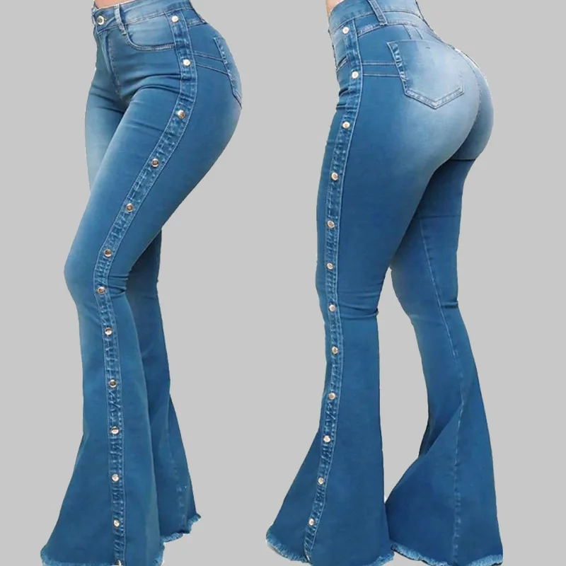 

classic ladies mopping jeans blue denim pants new women bell bottom jeans