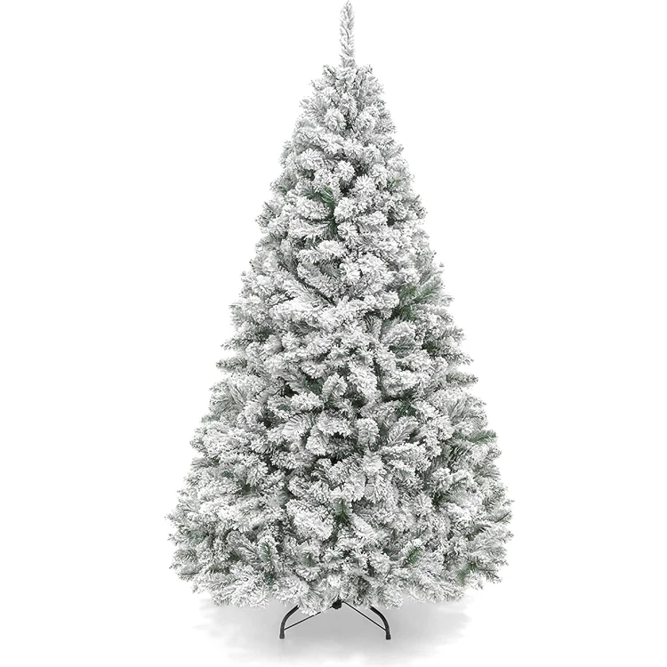 

Hinged Pine Full Holiday Xmas Tree with 600 Branch Snow Tips and Metal Stand for Home Office Party Decoration