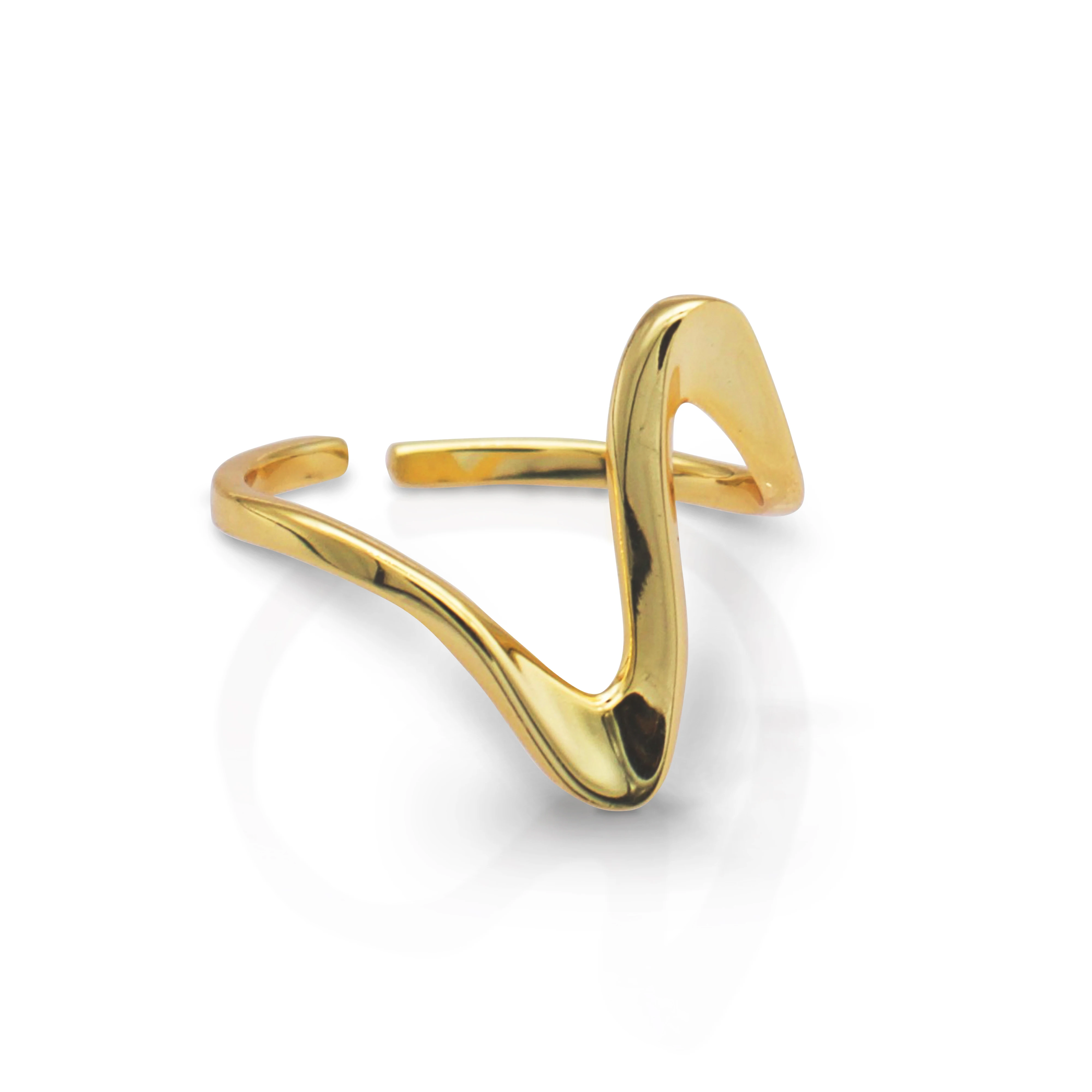 

Chris April gold plated silver jewelry 925 sterling V shape wave ring women with 18k