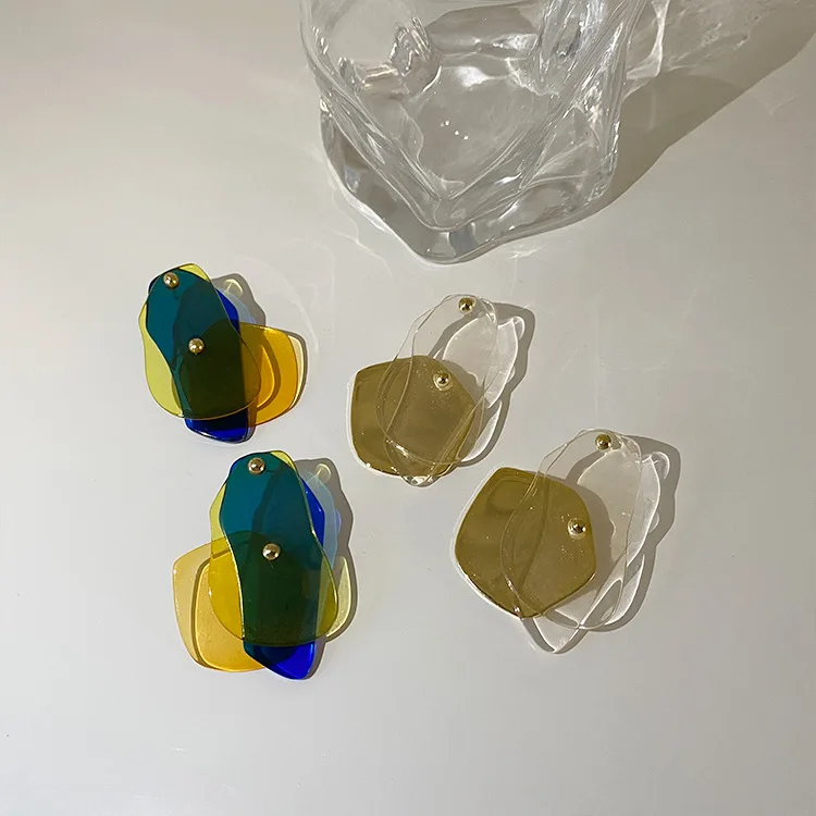 

New Designed Transparent Irregular Resin Drop Earrings S925 Silver Needle Multi Layered Geometric Acrylic Dangle Earrings