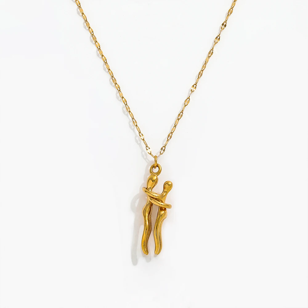 Joolim Stylish 18k Pvd Tarnish Free Waterproof  Removable Figure  Hug Couple Stainless Steel  Pendant Necklace Gifts
