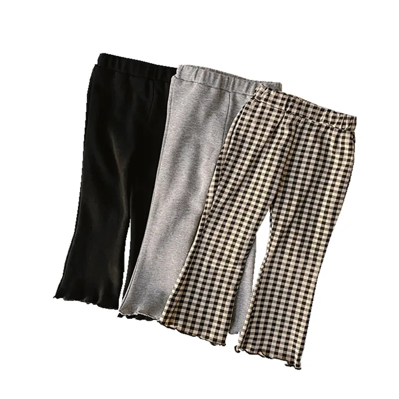 

6M-8Yrs Baby Girl Plaid Black Grey Pants Trousers Kids Bell Bottom Capri Flare