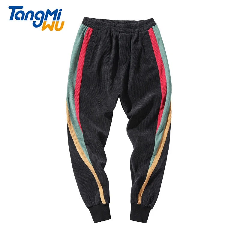 

TMW 2021 men sweatpants Corduroy Thick warm Splicing pantalones de hombre Rainbow contrast men sweat track jogge pants sport