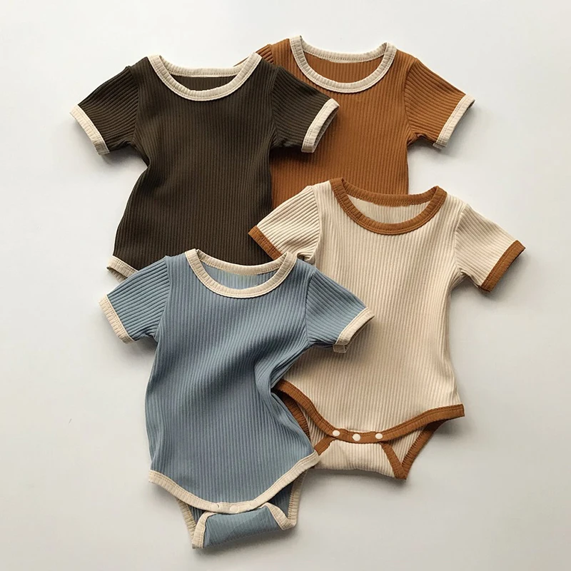 

Summer boutique infant knit jumpsuit boy kid ribbed clothing children ruffle bodysuit newborn baby girl toddler depuy s-rom