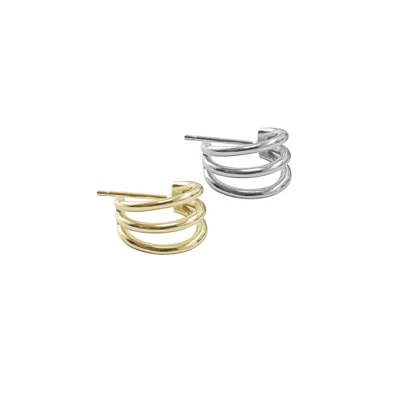

Simple 925 Sterling Silver Layered Hoop Earring Women For Party, Gold/white gold