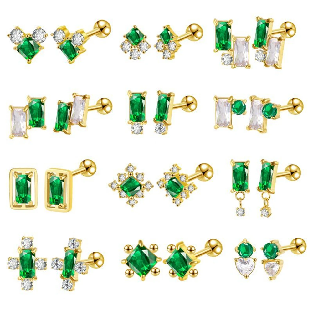 

CANNER 2023 New Emerald White Zircon Stainless Steel Ear Studs Titanium Steel Fashion Earrings For Women Wholesale