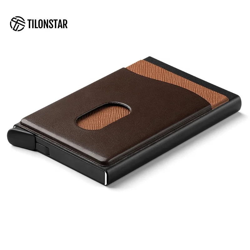 

Multifunction Aluminum Wallets Leather Men Card Holder Rfid Blocking Wallet Id Card Pocket Holder