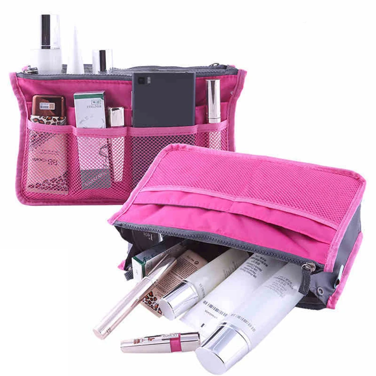 

Lady Multi-Pocket Travel Portable Organizer Insert Tote Bag Women Mesh Cosmetic Make Up Handbag Storage Bags, 14 colors