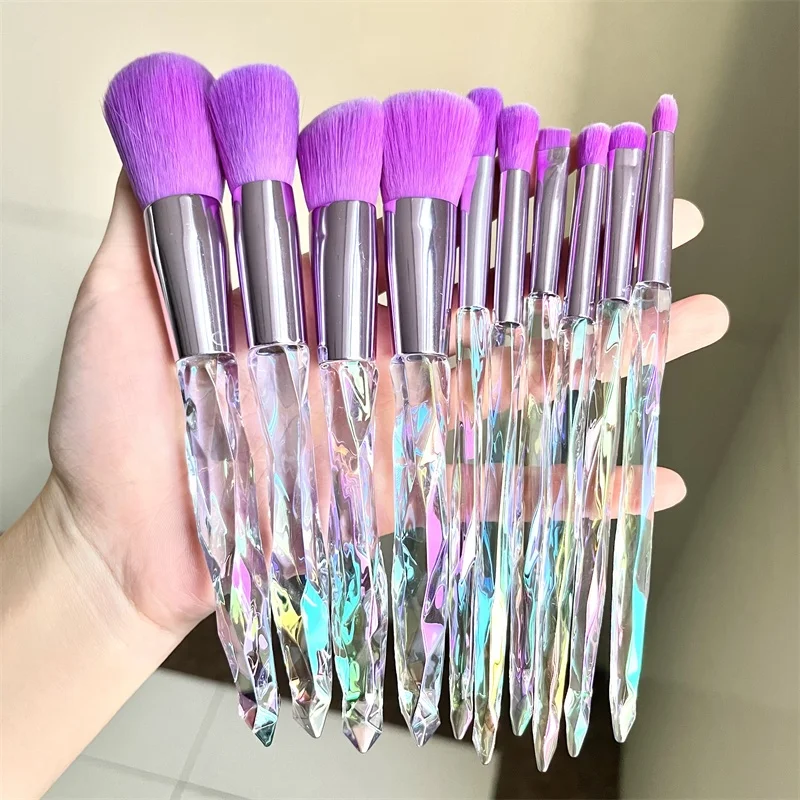 

Hot Selling Amazon 10pcs Crystal Makeup Brushes Transparent Diamond Crystal Handle Makeup Brush Set, 6 colors