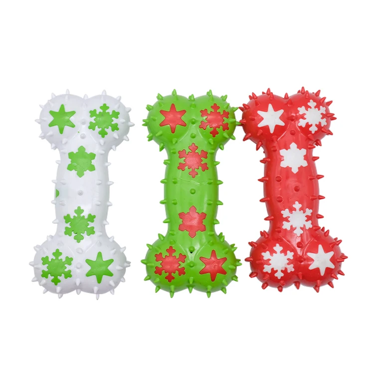 

Hot Sales Christmas Series Three Colors Interactive Snowflake Pattern Big Bones Durable Squeaky Chew Dog Toys For Pets Playing, Red,white,green