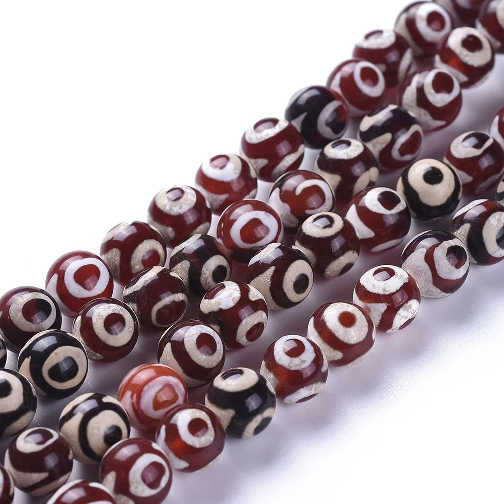 

PandaHall 8mm Natural Tibetan Dyed Heated Red 3 Eye dZi Agate Beads