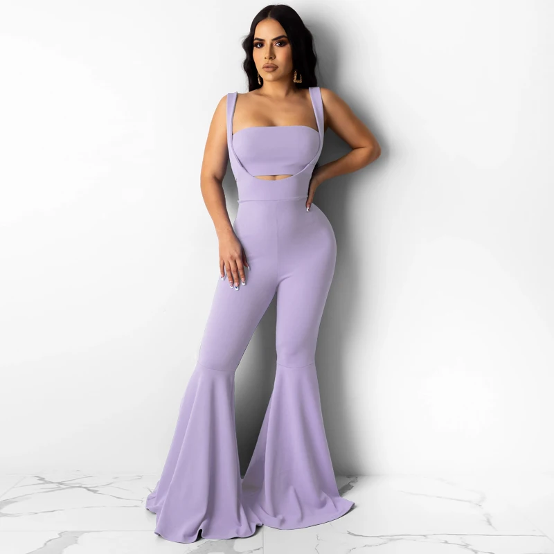 

Leisure Sports Suit Summer Flare Pants Set Backless Rompers Womens Jumpsuit Two Piece Set, 5 colors