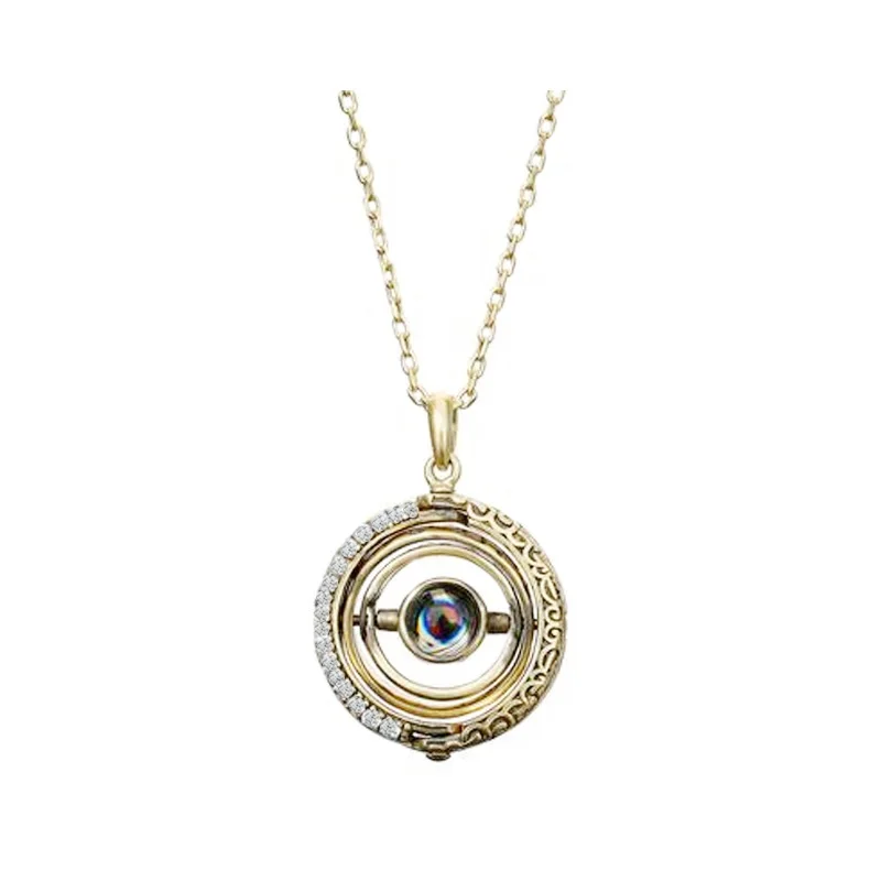 

Q1250 Astronomical Sphere Ball Ring Pendant Necklace Cosmic Couple Lover Jewelry Gifts Necklaces, Golden and silver color