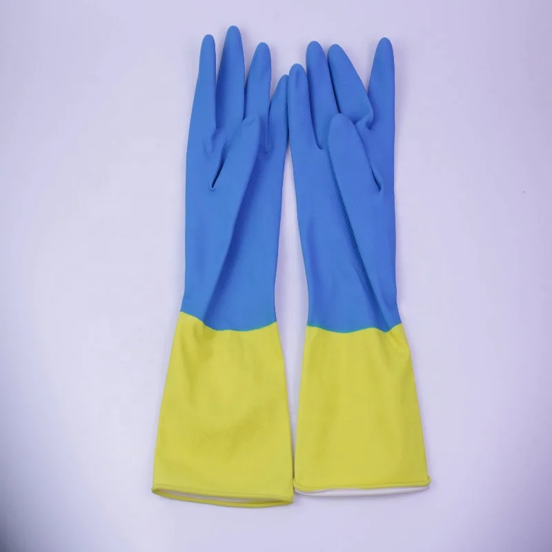 

cheap double color embossed heat resistance cleaning gloves food grade flocklined household latex glove