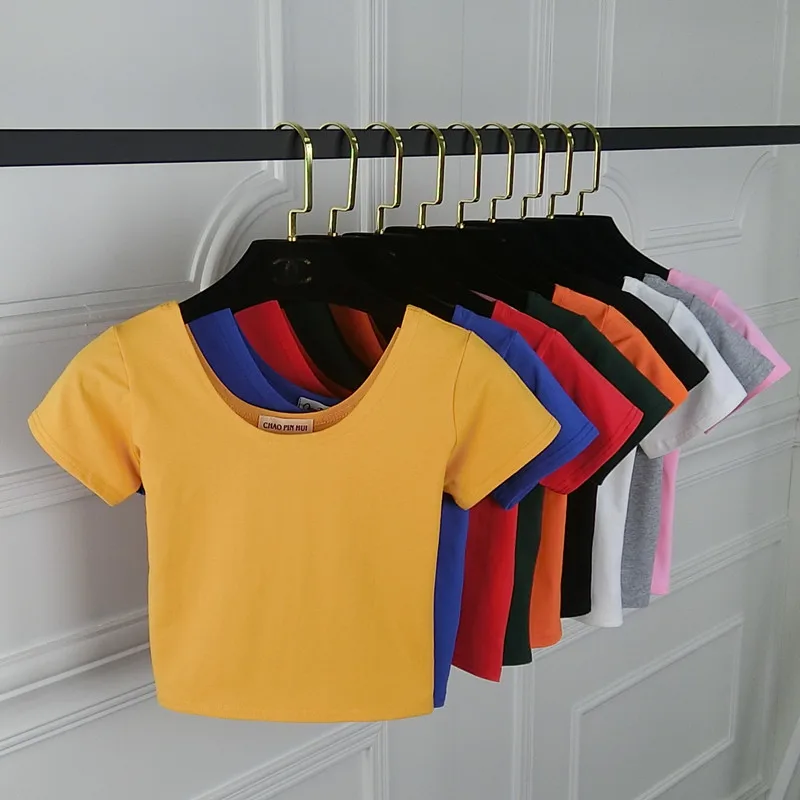 

2020 Hot Wholesale Custom Logo Simple Women's Solid Short Crop T-shirt