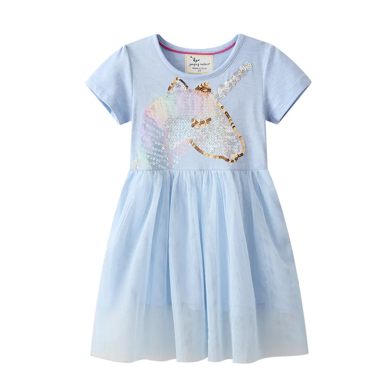 

Little Girls Summer Short Sleeve Sequin Children Dresses, Blue