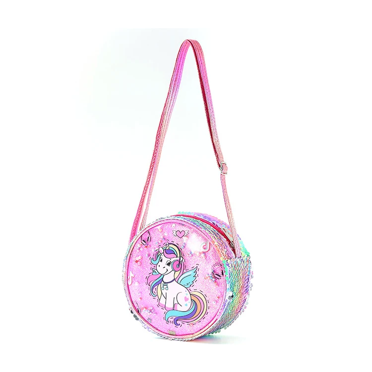 

Cute Kids Sequin Round PVC Unicorn Messenger Bag, Customized color