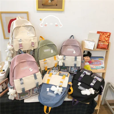 

Hot Sale Unisex Multiple Pockets Waterproof School Bag Large Capacity Student Contrast Color Backpack with Interlayer Zipper