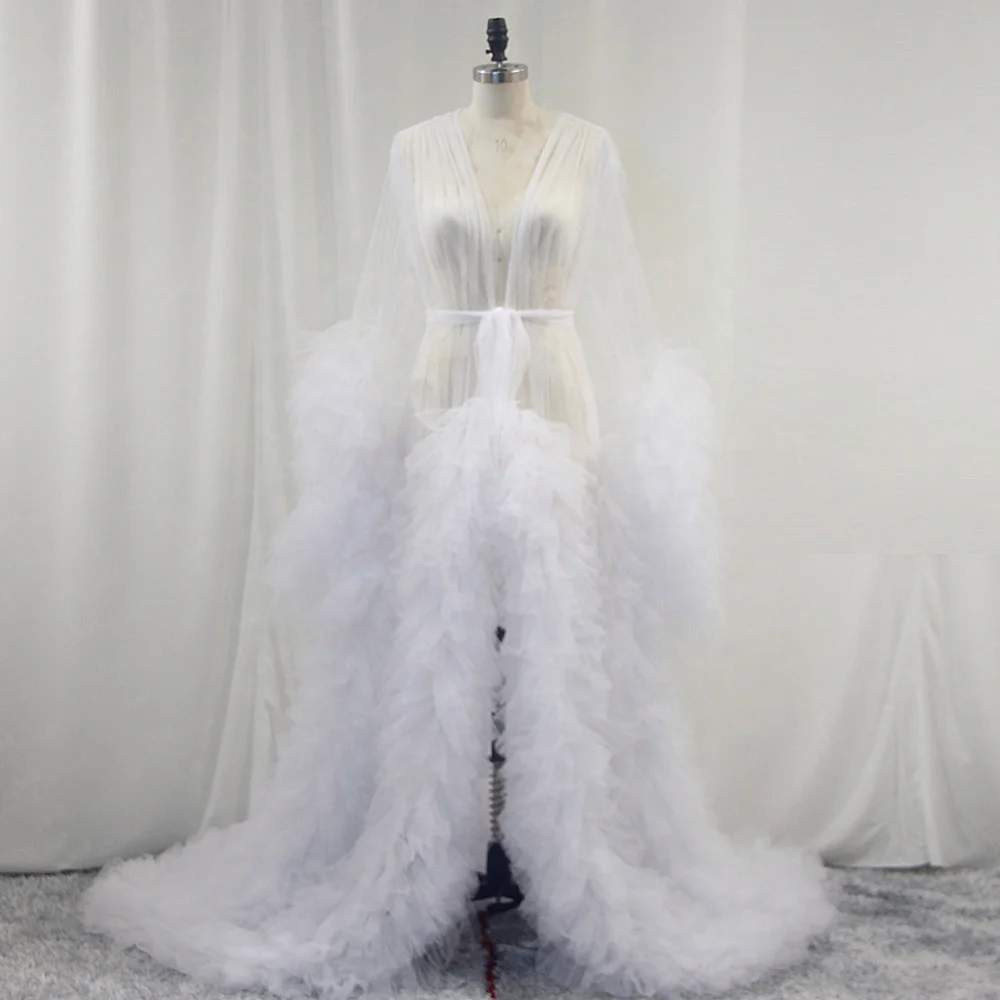 

RSJ166 Plus Size Sexy Clothing Bridal Robe Fluffy Tulle Maternity White Birthday Party Pregnancy Photoshoot Dress