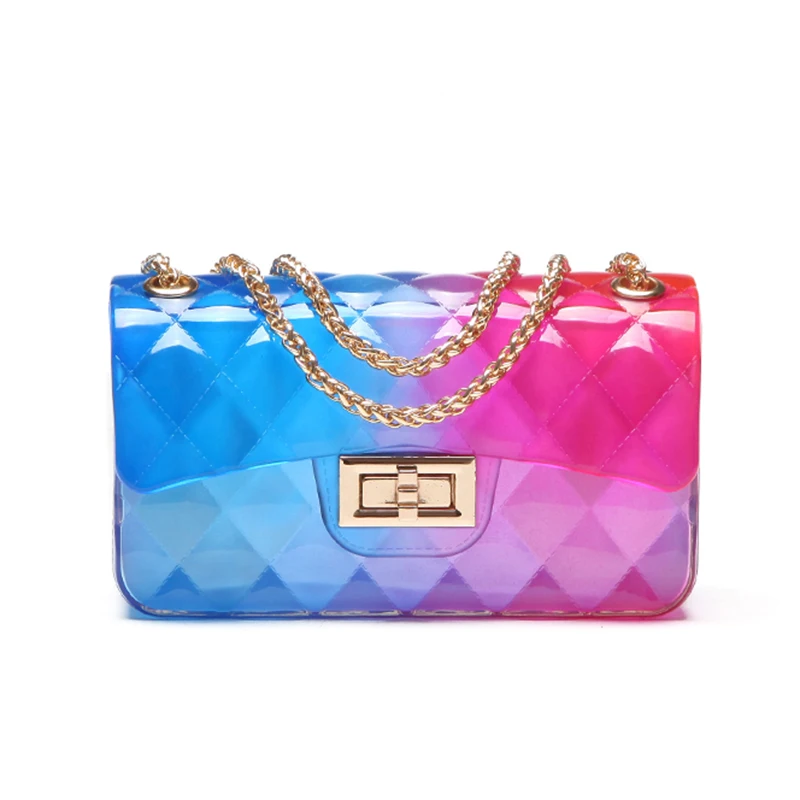 

Candy Colorful Design Women Mini Jelly PVC Transparent Purse Jelly Handbags for Lady Hand Bags Chain Shoulder Bags, As shown
