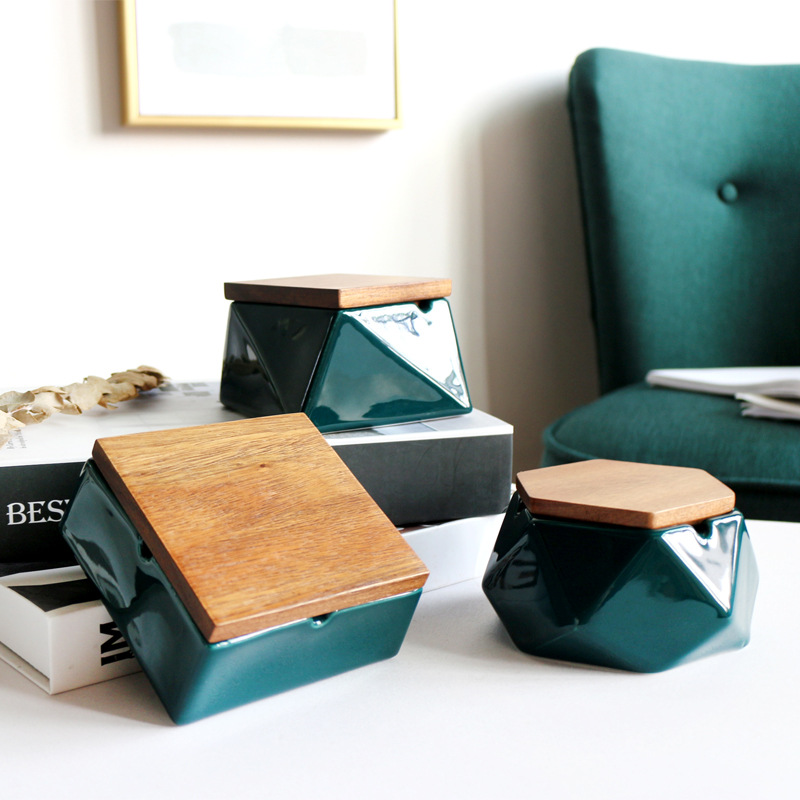 

Nordic Ashtray Creative Luxury Custom Ash Tray for Home Accessories Smoking Ceramic Ashtray With Lid, White,black,dark green