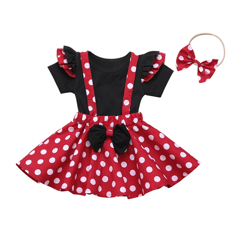 

Cute design baby girl dresses summer clothing set with headband, Black and red