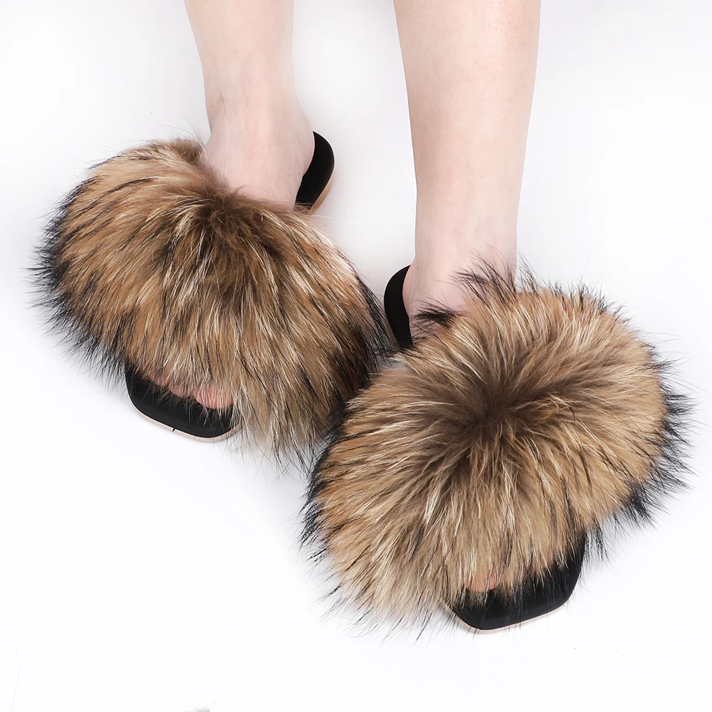 

Factory fur slides summer sandal Fashion Plush Slippers Open toe style flip flops, Picture shows