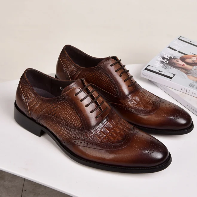 

PDEP latest design men shoes flat sole formal lace up brand men shoes non slip rubber luxury wedding shoe, Black;dark brown