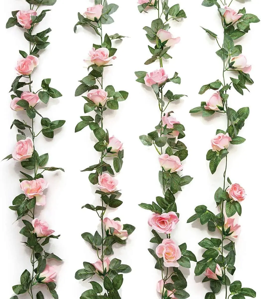 

Artificial Silk Cloth Vine with Artificial Flowers Artificial Rose Flower Vine for Hotel Wedding Decoration, Pink