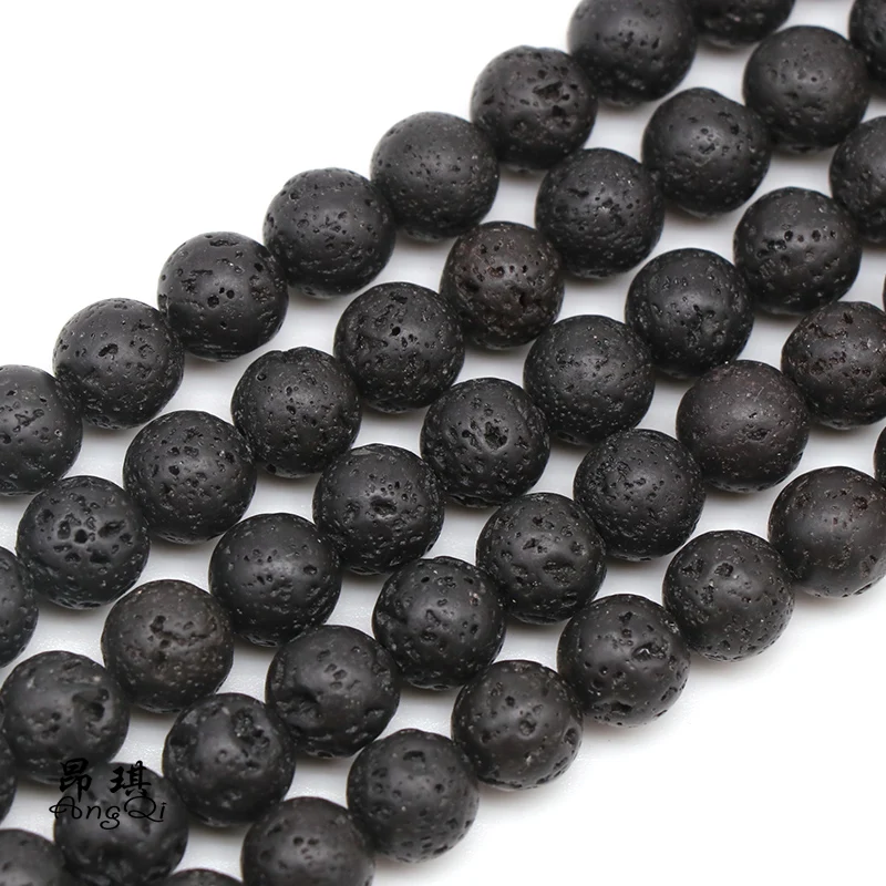 

5A Quality Round Loose Natural Black Volcanic Rock Lava Stone Beads DIY Chakra Bracelet For Jewelry Making