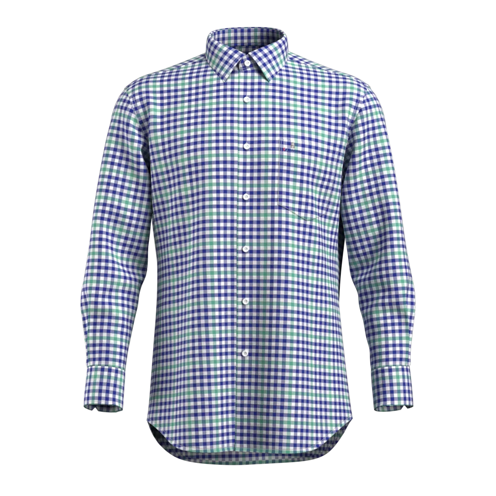 

New Promotion essential Gingham Blue Green Check Shirt 100% Cotton Casual Long Sleeve Shirt for Men