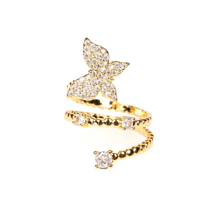 

garnet gold jewelry unisex 18k gold brass 18K gold plated zircon micro-inlaid butterfly ring