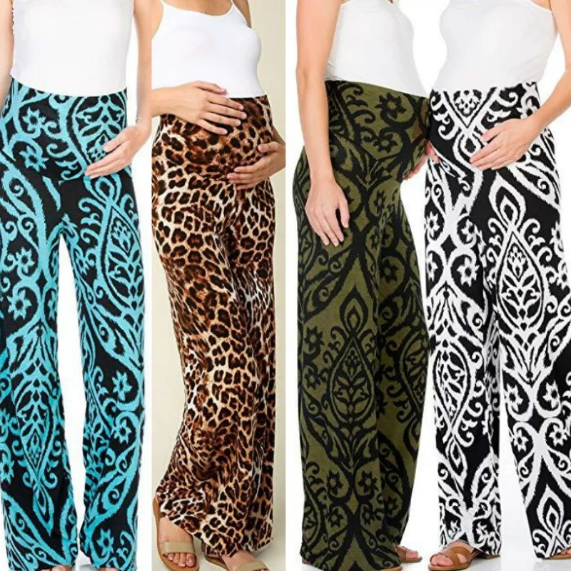 

LW-D9866 New sexy bohemian print leopard wide-leg pants casual and comfortable maternity pants, Customized