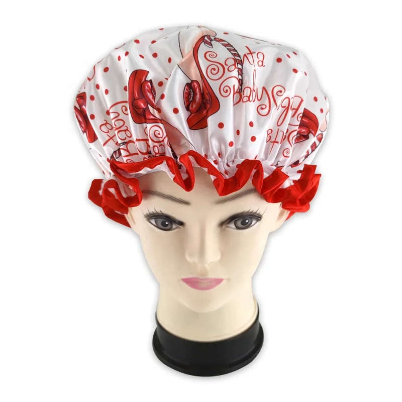 

Satin shower cap for women reusable christmas bath cap customized