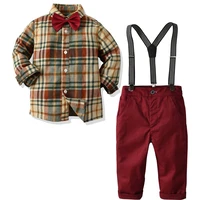 

Mudkingdom Toddler Clothing Set Plaid Shirt Formal Hot Sale Baby Boy Suspender Outfit