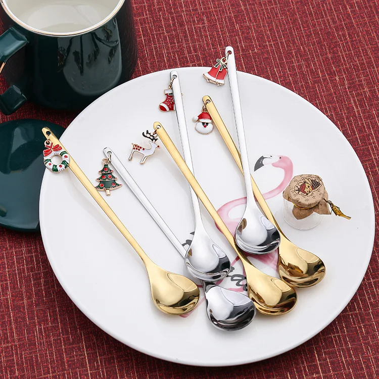 

Creative dessert spoon Christmas style stainless steel coffee spoon Christmas gift wholesale