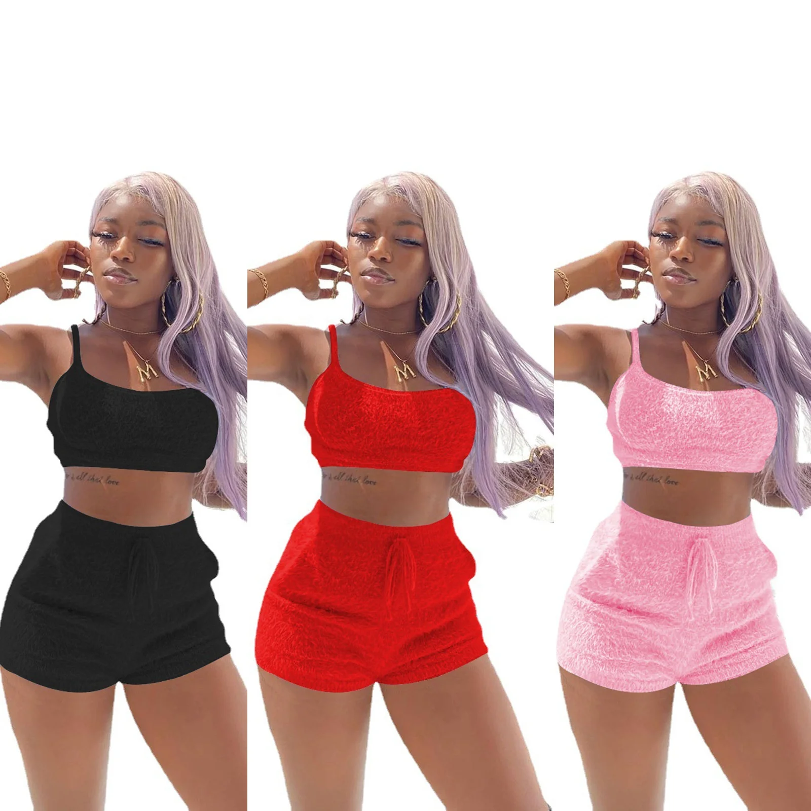 

2021 Two Piece Short Set New Solid Color Breathable Vest Pants Suit Two Piece Set