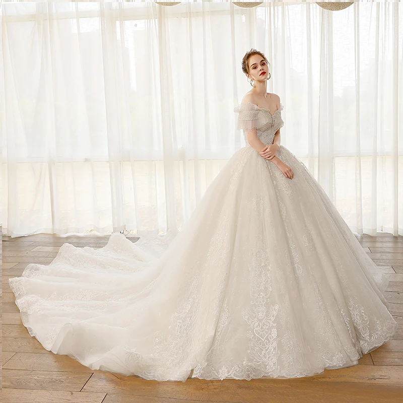 

SL8173 beading bridal gowns wedding dress long bride dress wedding dress bridal short sleeve tulle plus size wedding ball gown