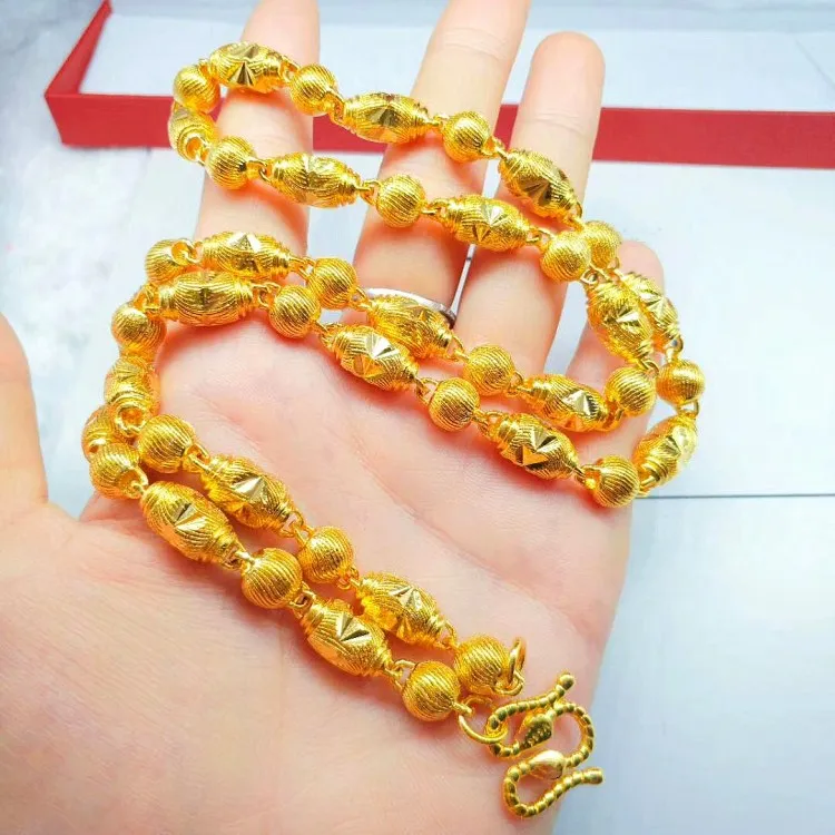 

8Mm Solid Olive Round Bead Necklace Brass Gold Plated Jewelry