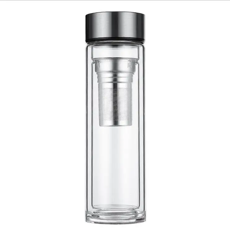 Custom Double Wall Borosilicate Glass Water Bottle With Tea Infuser ...