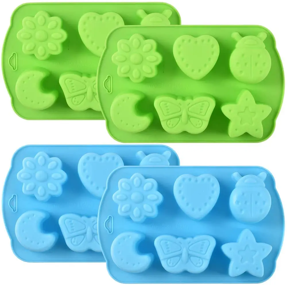 

4 pieces of 6-chamber animal Butterfly Moon Star 3D baking pan silicone mold, food grade mold for candy chocolate ice cubes