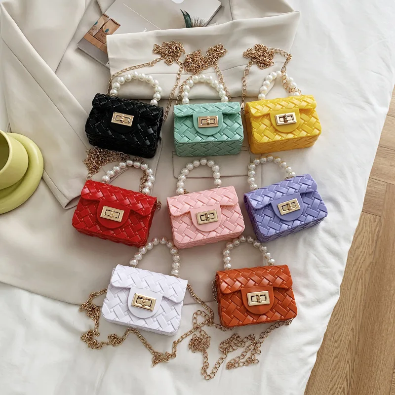 

wholesale Pearl woven jelly bag simple leisure fashion small purse crossbody cute kids jelly bag for kids, Customizable