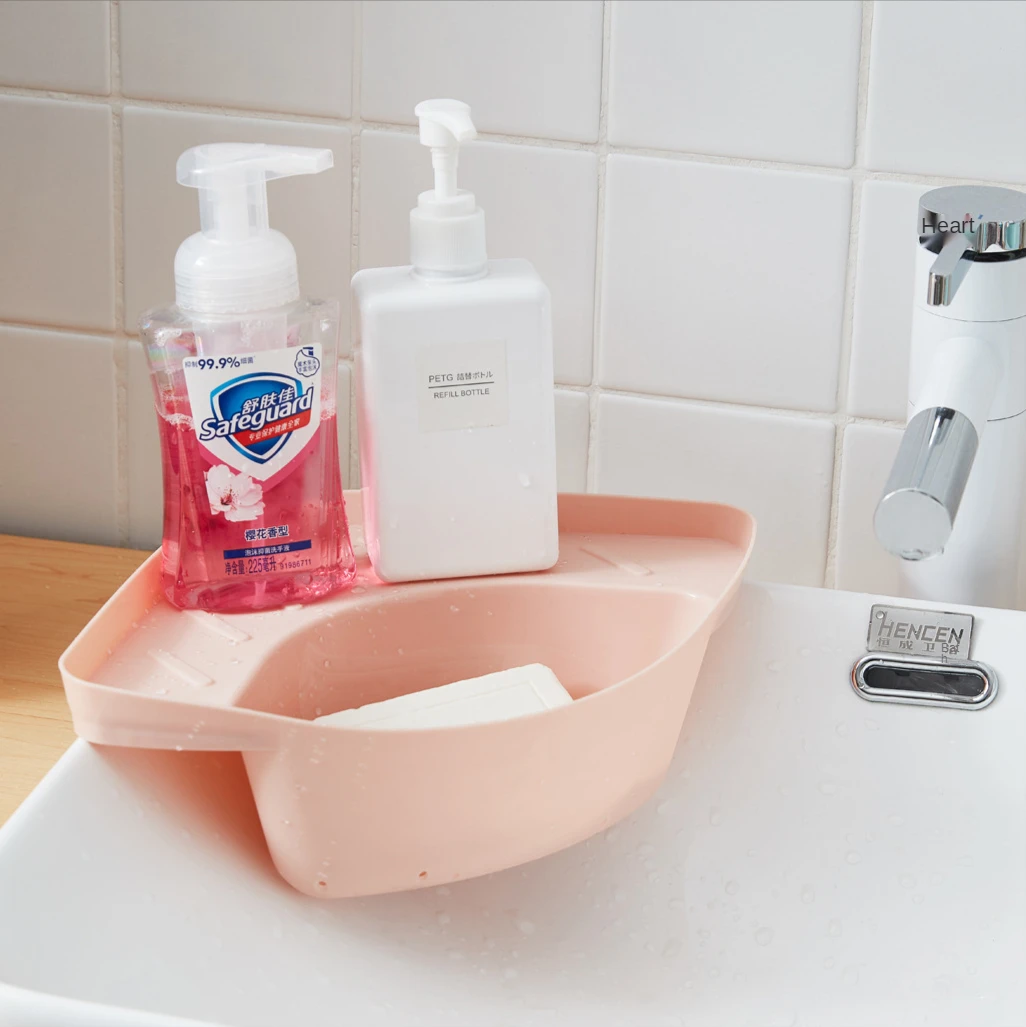 

Kitchen Triangle Drain Basket Sink Kitchen Waste Food Residue Soup Filter Basket Sink Rack, Pink white blue