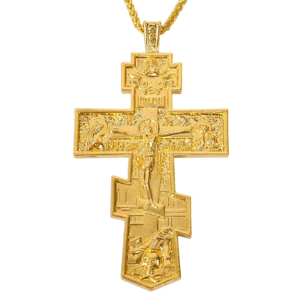 

ZD062 18K Gold Priest Cross Necklace for Church Bishop Pendant Religious Christian Orthodox Cross