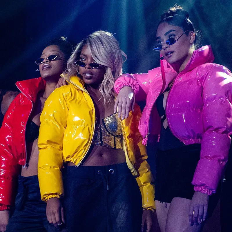 

Plus Size Stand Collar Long Sleeve Solid Color Zipper Shiny Bubble Coat Puffer Jacket