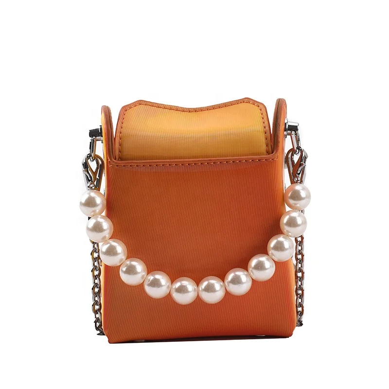 

High Quality PU Leather Lady Made UP box Bag Cross Chain Shoulder Pearl Handle Ladies Clutch Bags Begs Woman Handbag Ladys