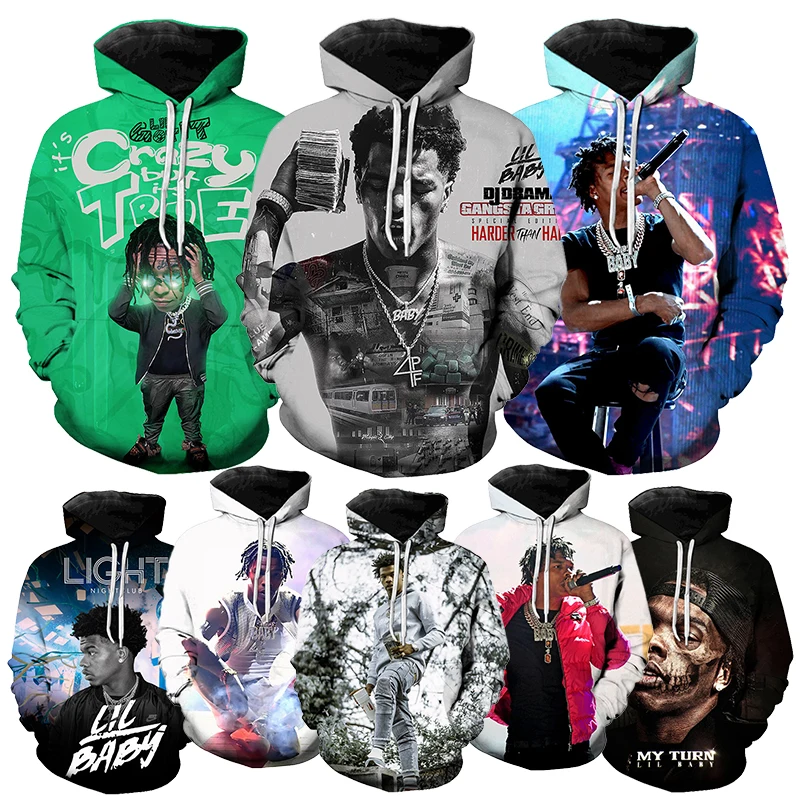 

3D Printed Hoodies for Men Rapper Singer Lil Baby Fashion Harajuku Oversize Pullover Casual Cool 3D Printed Hoodies From Men